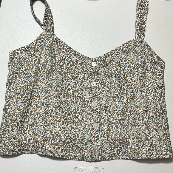 Abercrombie and Fitch Floral Faux Button Cropped Tank Top Blouse XL S1 - Picture 1 of 7
